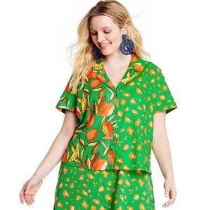 Tabitha Brown for Target Plus Sibutton-down shirt Linen  Womens 2X Colorful